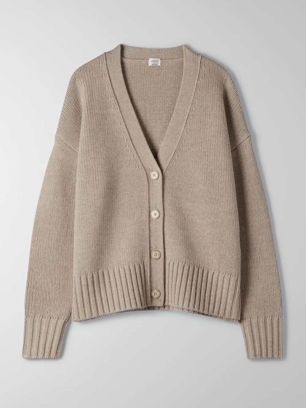 Aritzia Wilfred Spa Wool Cardigan in Heather Oat Beige